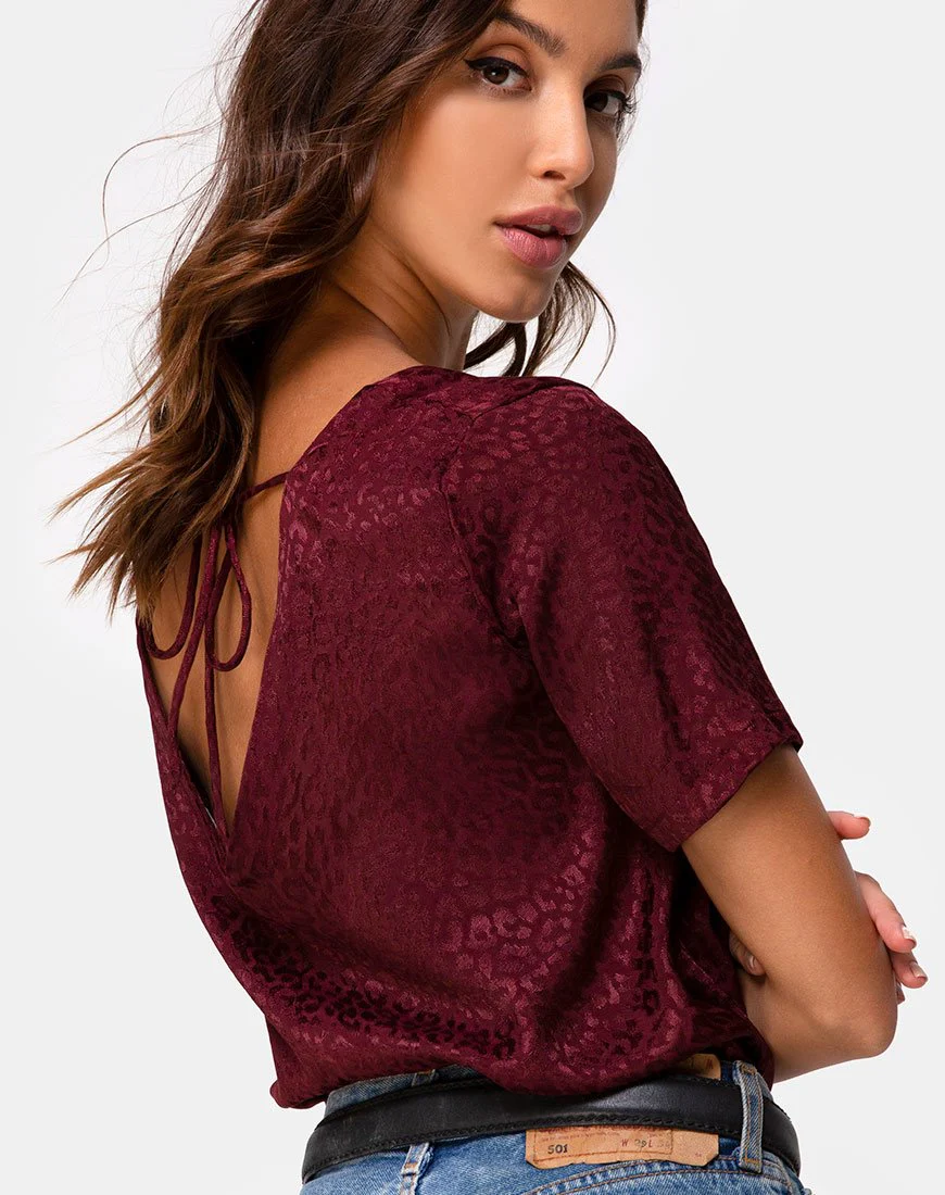 Parki Top in Satin Cheetah Burgundy - Image 2