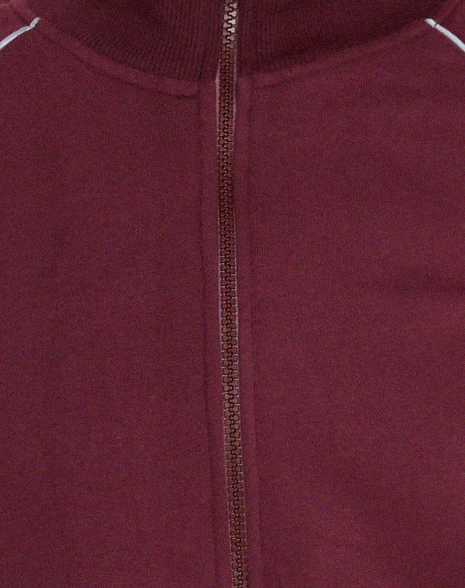 Patrice Zip Up High Neck Sweater in Oxblood with Grey Piping - Image 6