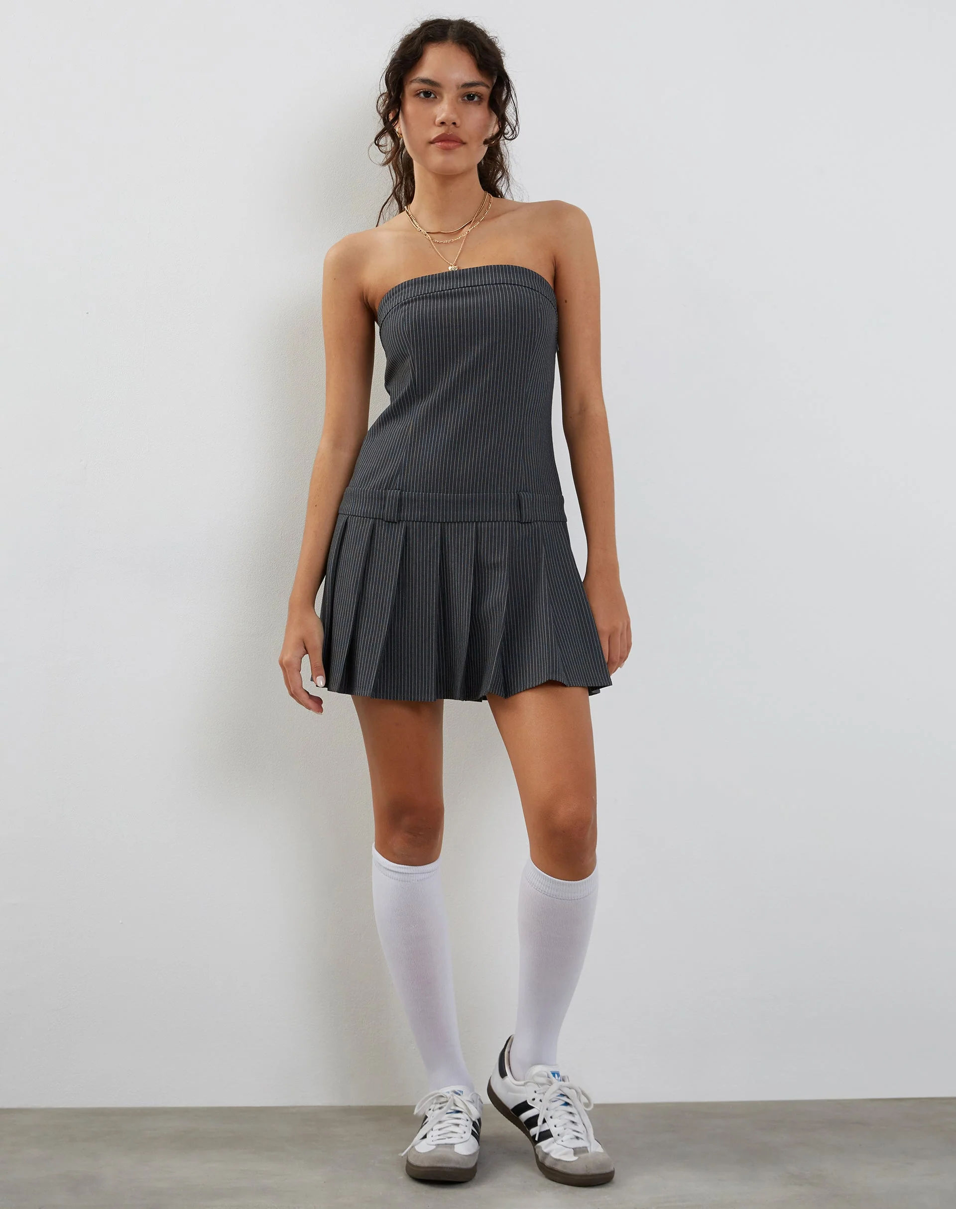 Payoda Mini Dress in Pinstripe Grey - Image 3