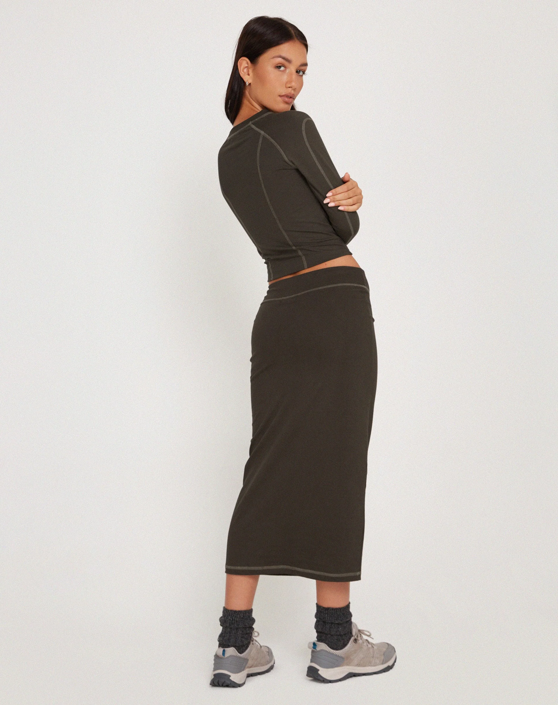 Peka Midi Skirt in Gunmetal with Grey Top Stitch - Image 5