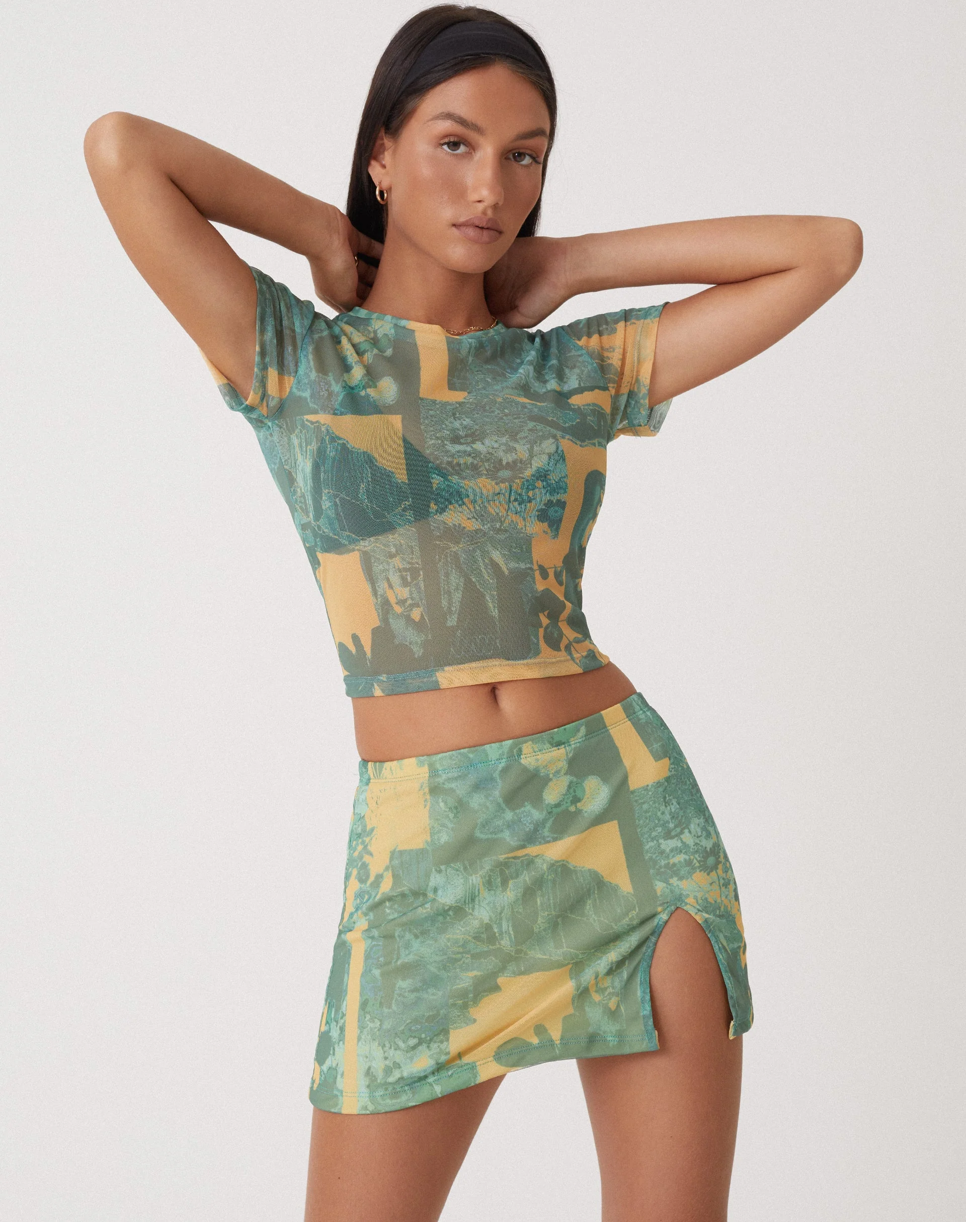 MOTEL X OLIVIA NEILL Pelma Mini Skirt in Collage Floral Shadow Green - Image 4