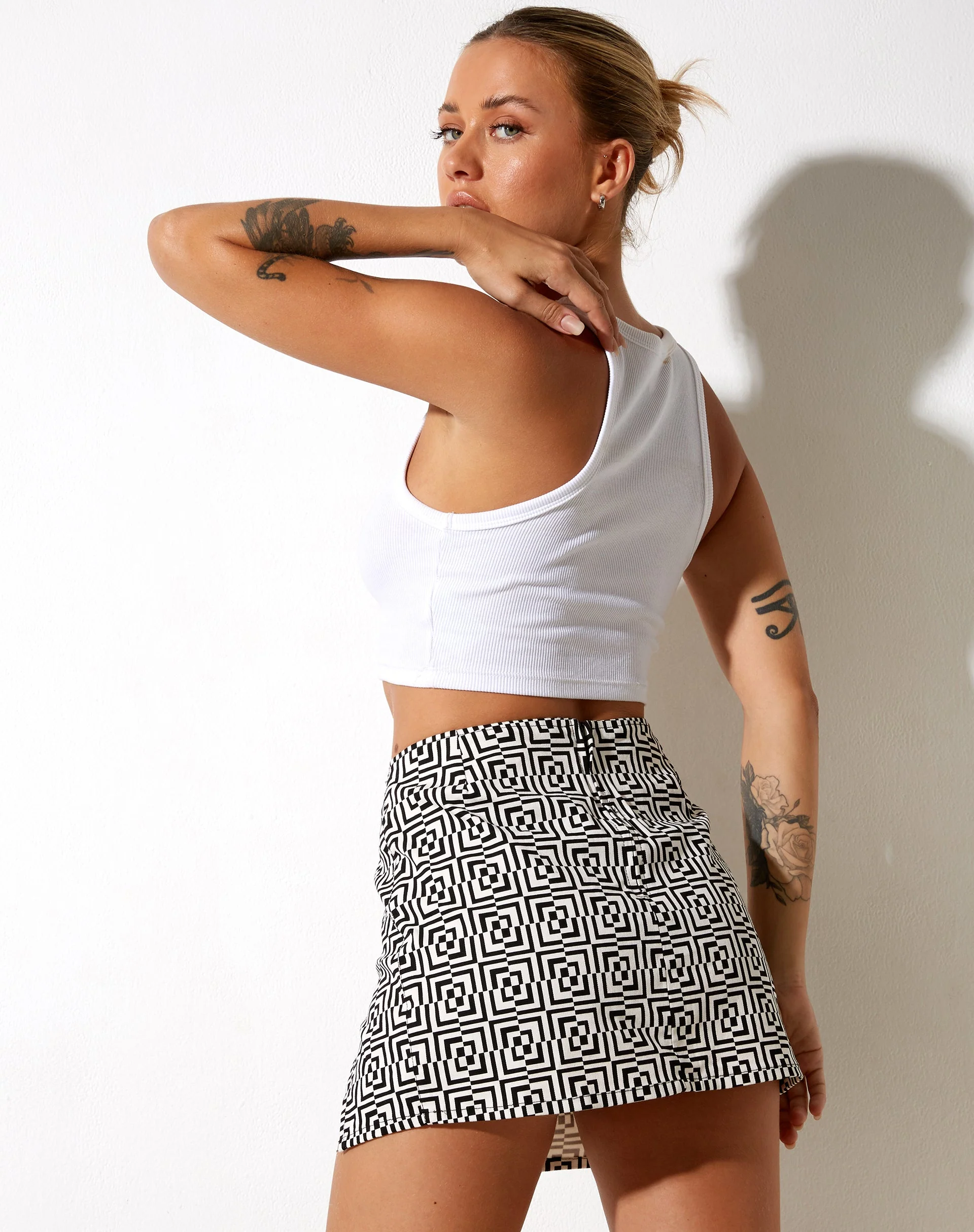 Pelma Skirt in Optic Square Black and White - Image 2