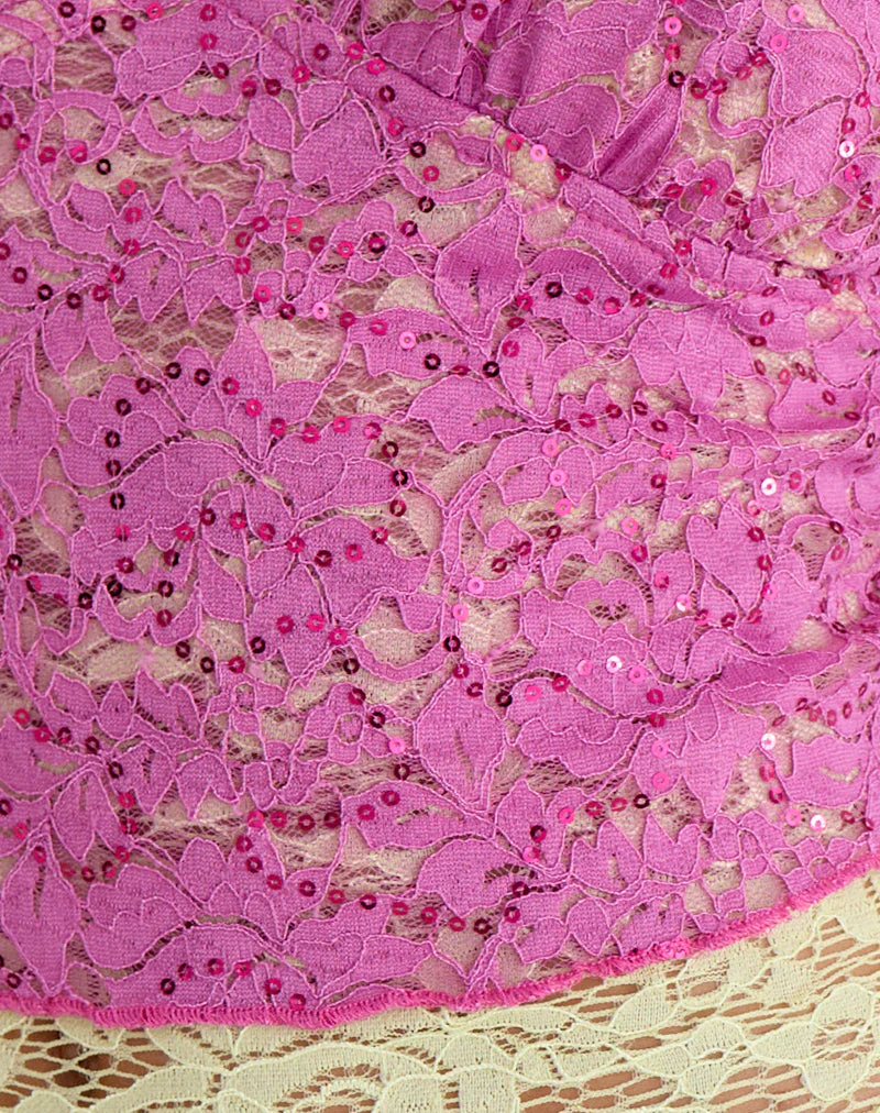 Perai Top in Double Layer Sequin Lace Lime and Pink - Image 5