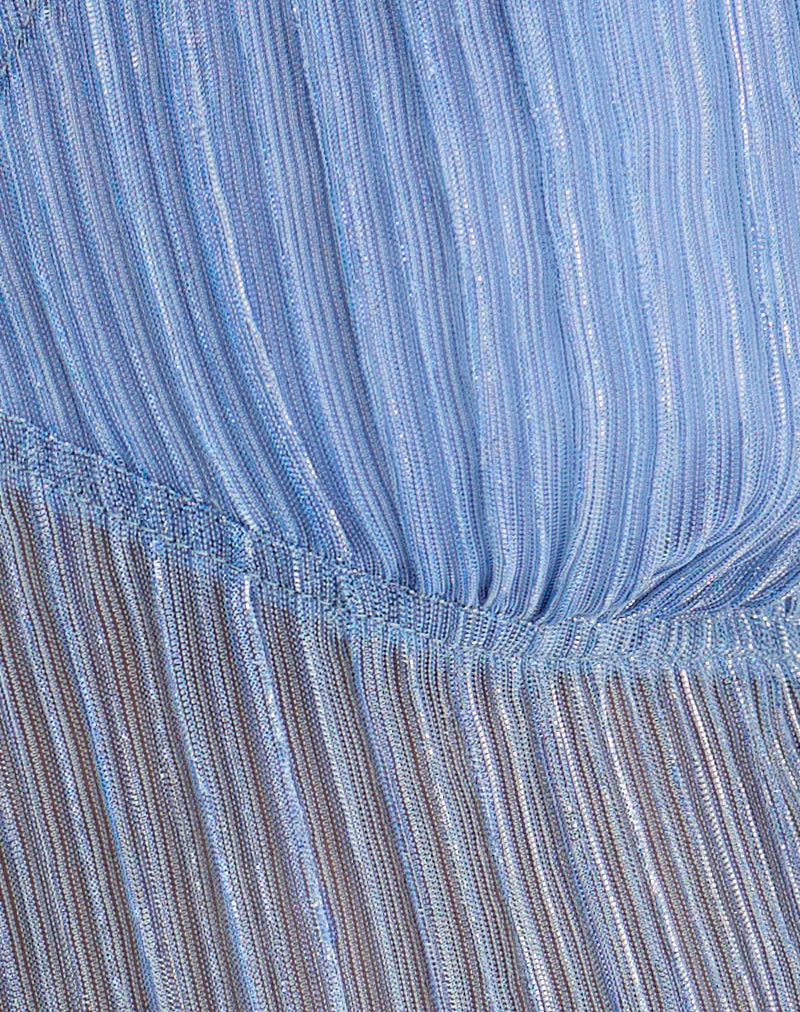 Pharita V Neck Top in Plisse Blue - Image 7
