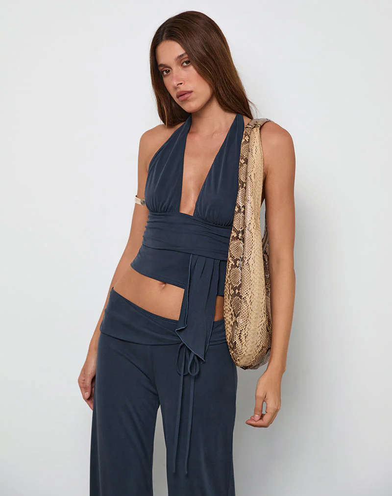 Prilla Halterneck Top in Cupro Ocean Storm