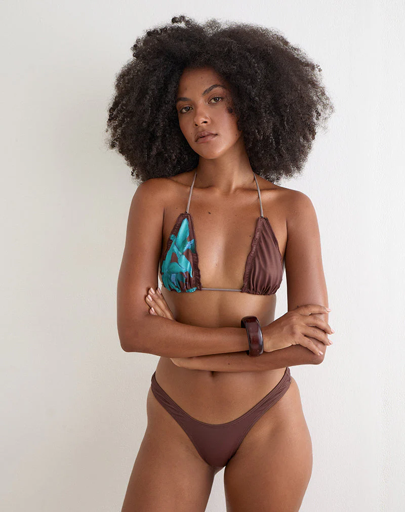Pumyla Bikini Top in Brown with Blue Desert Rose - Image 3