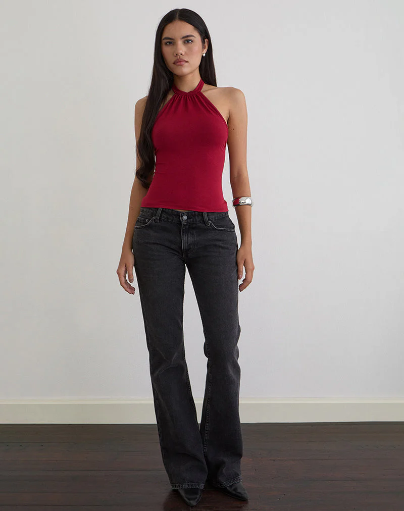 Raceline Halterneck Top in Rayon Jersey Adrenaline Red - Image 3