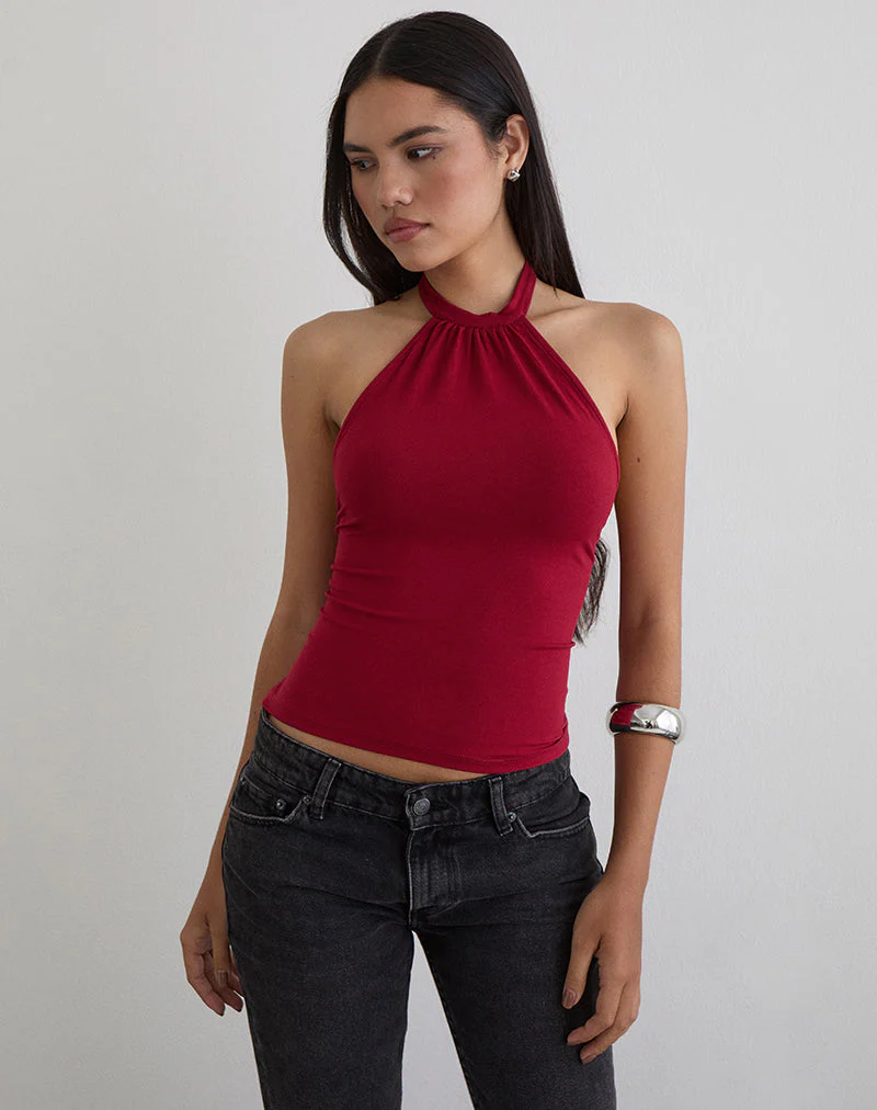 Raceline Halterneck Top in Rayon Jersey Adrenaline Red - Image 4