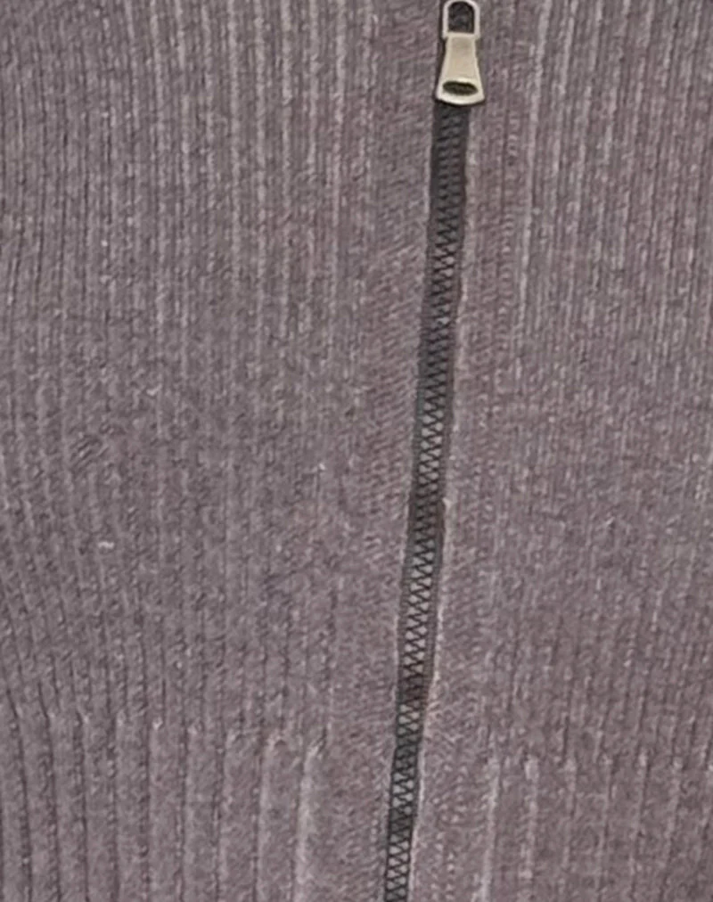Radia Long Sleeve Off-Shoulder Zip Through Jumper in Dark Charcoal - Image 6