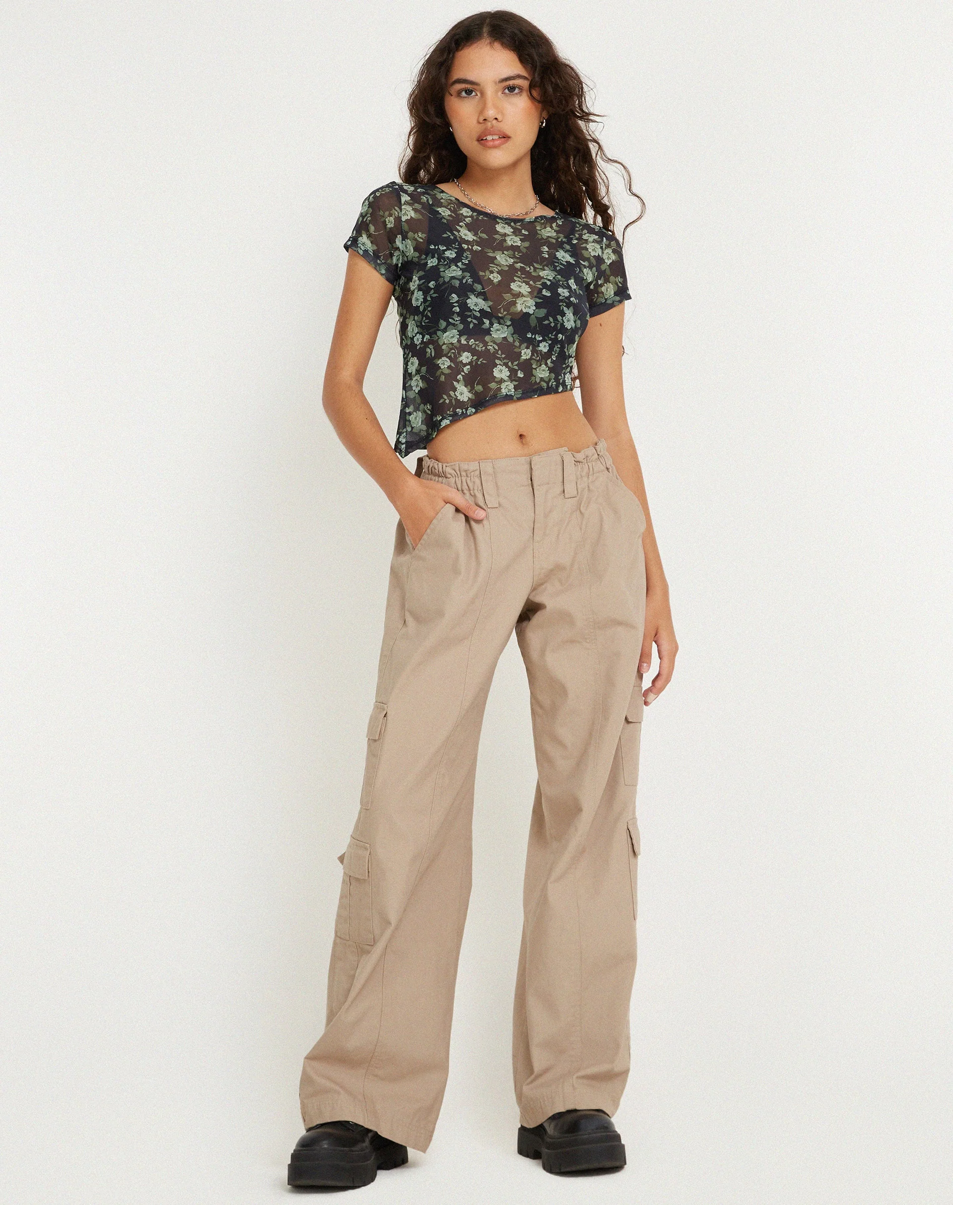 Rambu Crop Top in Pretty Floral Green - Image 3