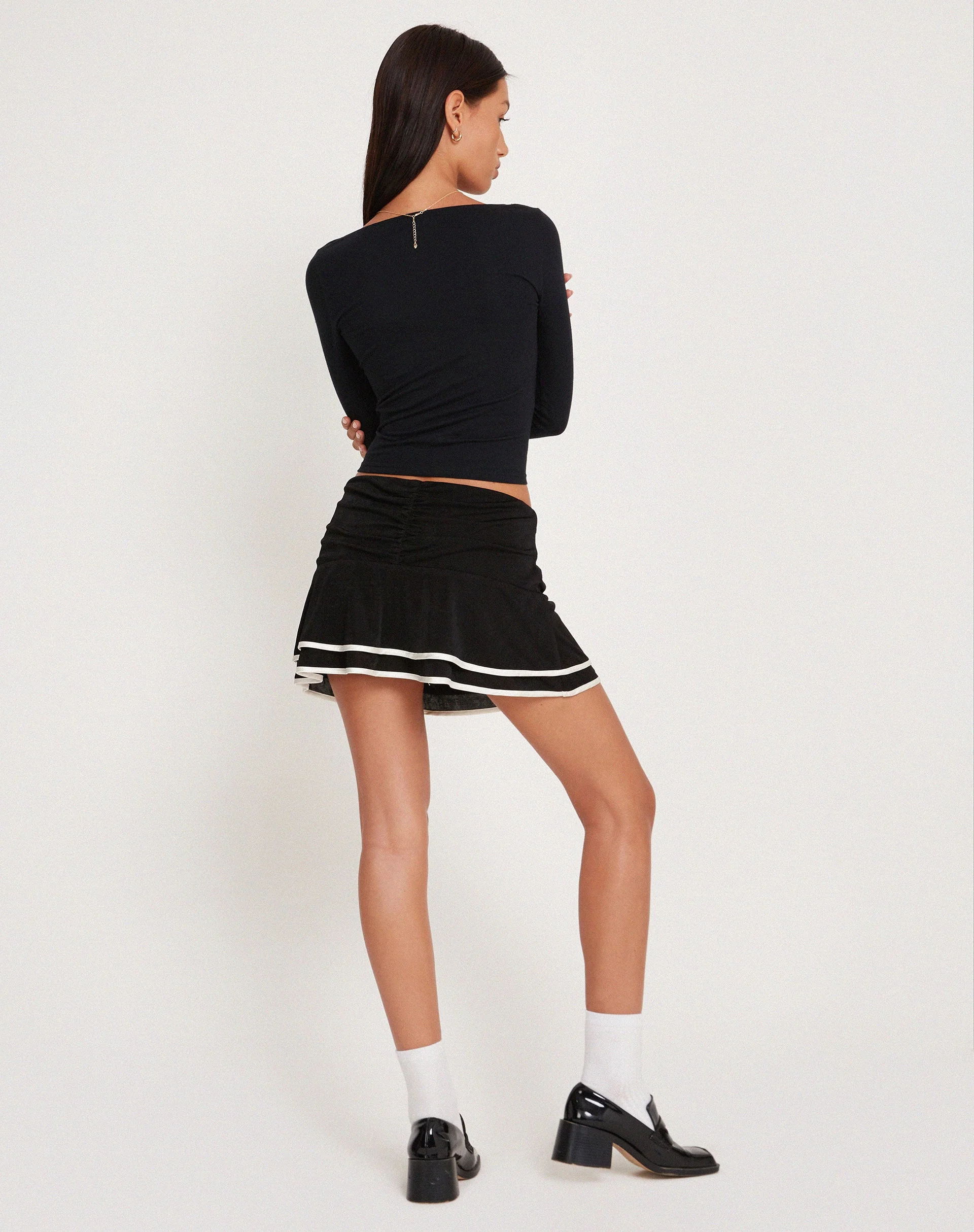 Ranta Mini Skirt in Black with Ivory Binding - Image 6