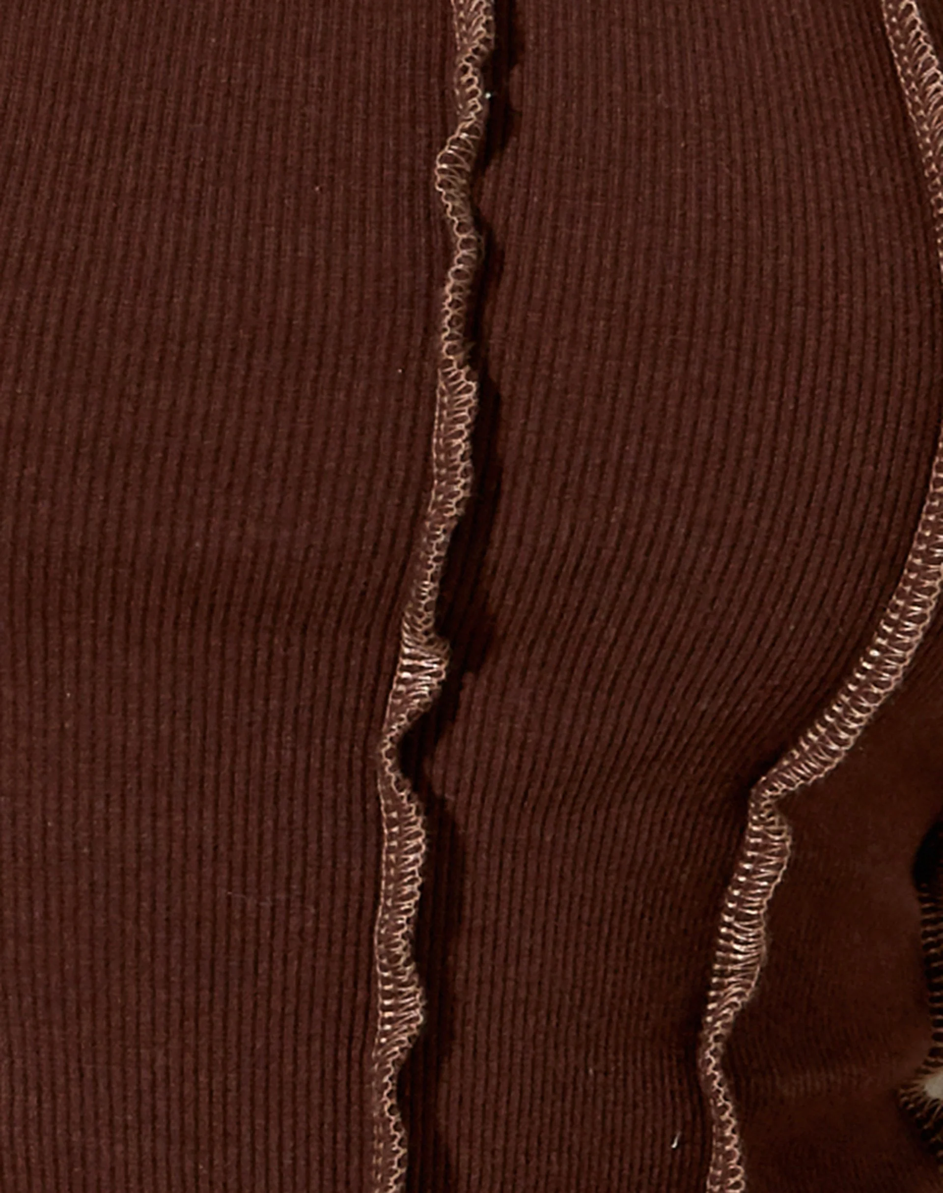 Rara Crop Top in Rib Deep Mahogany with Brown Stitching - Image 6