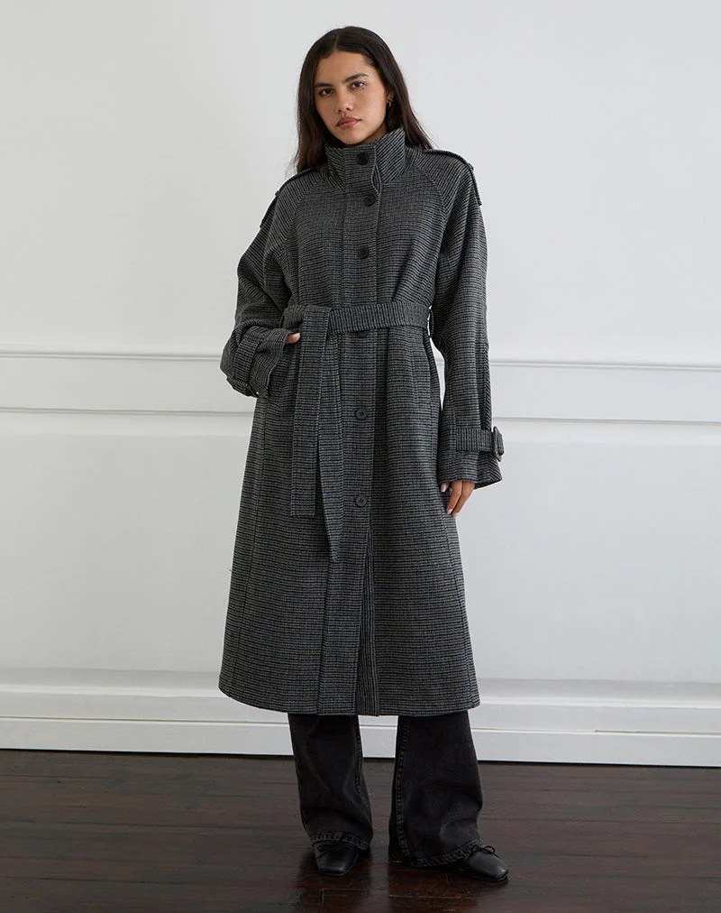 Ravari Belted Trench Coat in Charcoal Check - Image 5