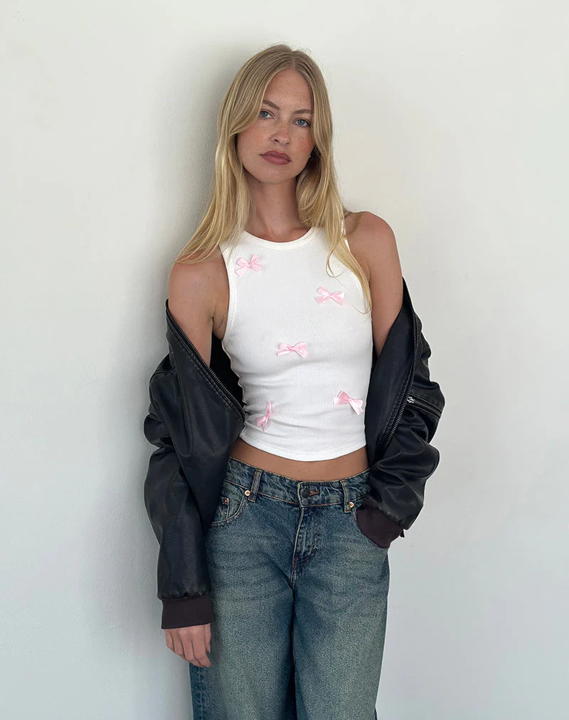 Rave Vest Top in Off White with Pink Bows - Image 4