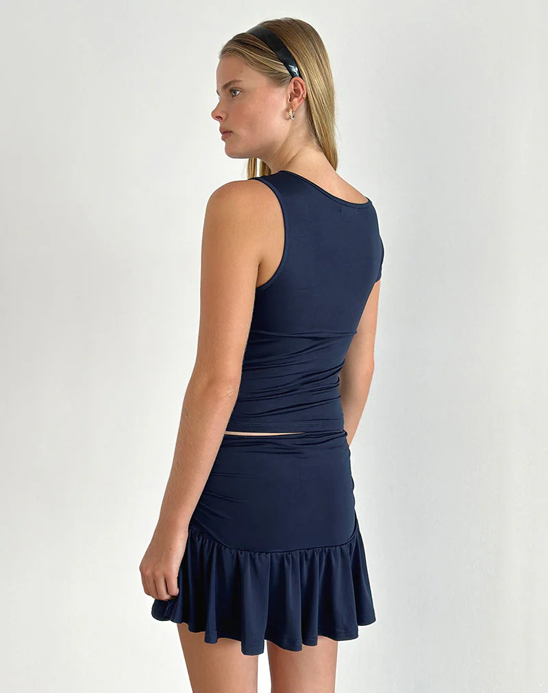 Rayla Top in Lycra Dark Navy with Red Rosette - Image 3