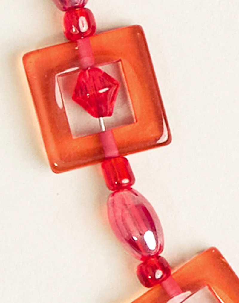 Red and Pink Square Beaded Necklace - Image 5