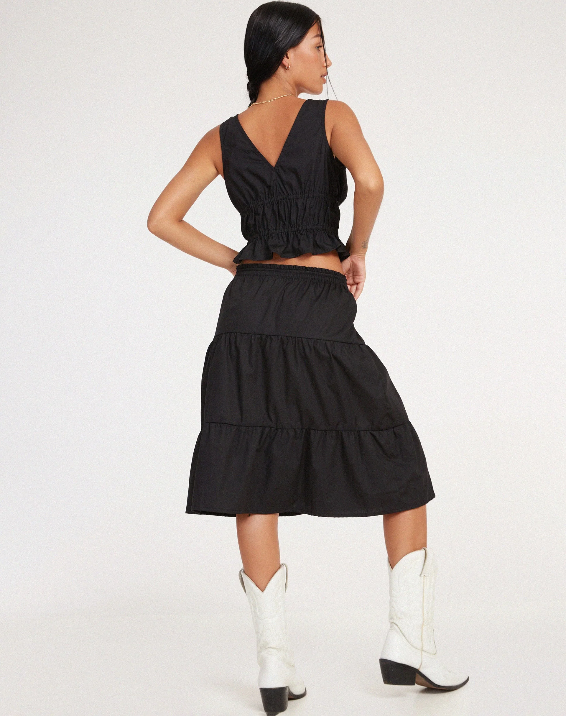 Reef Midi Skirt in Poplin Black - Image 4