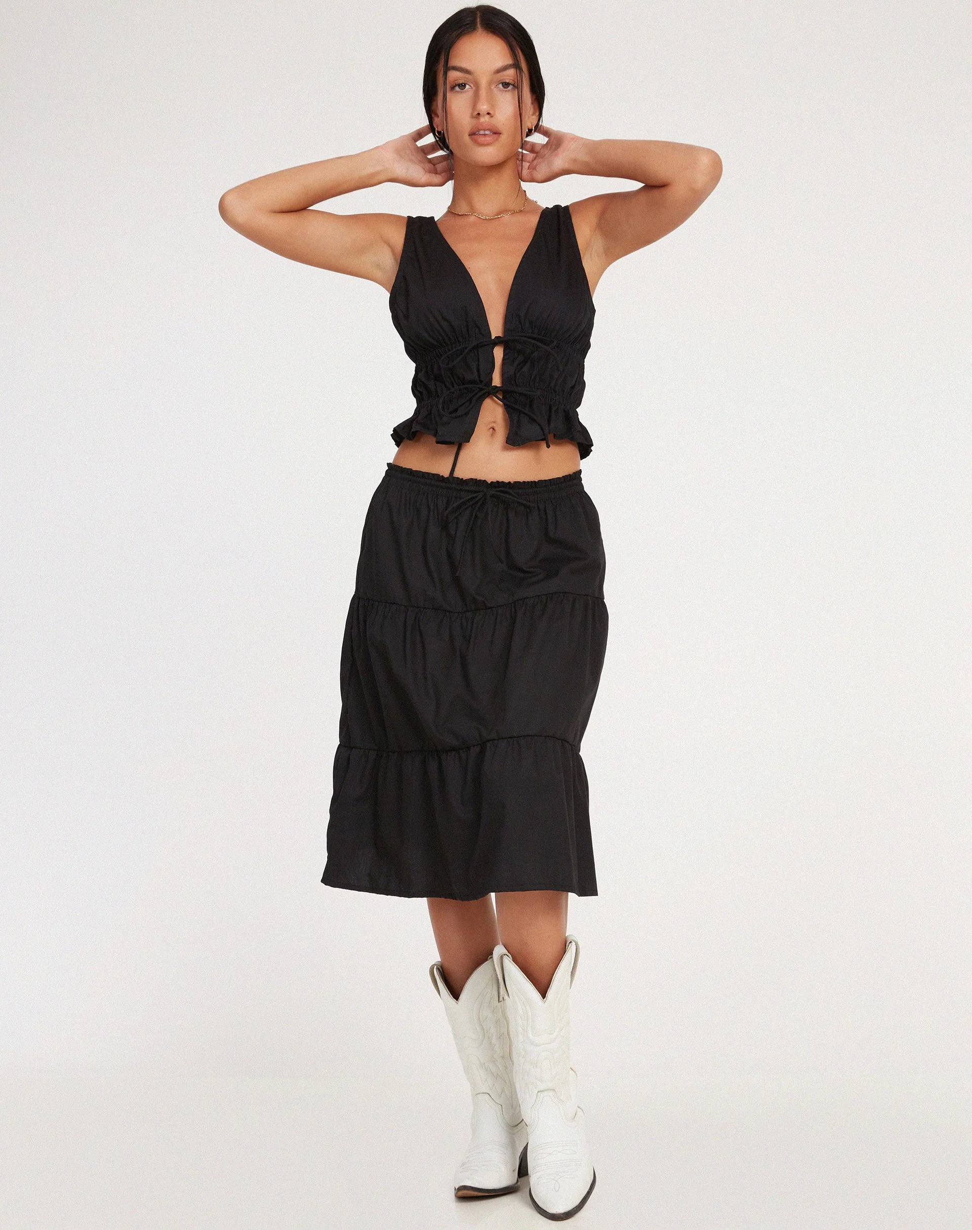 Reef Midi Skirt in Poplin Black - Image 5