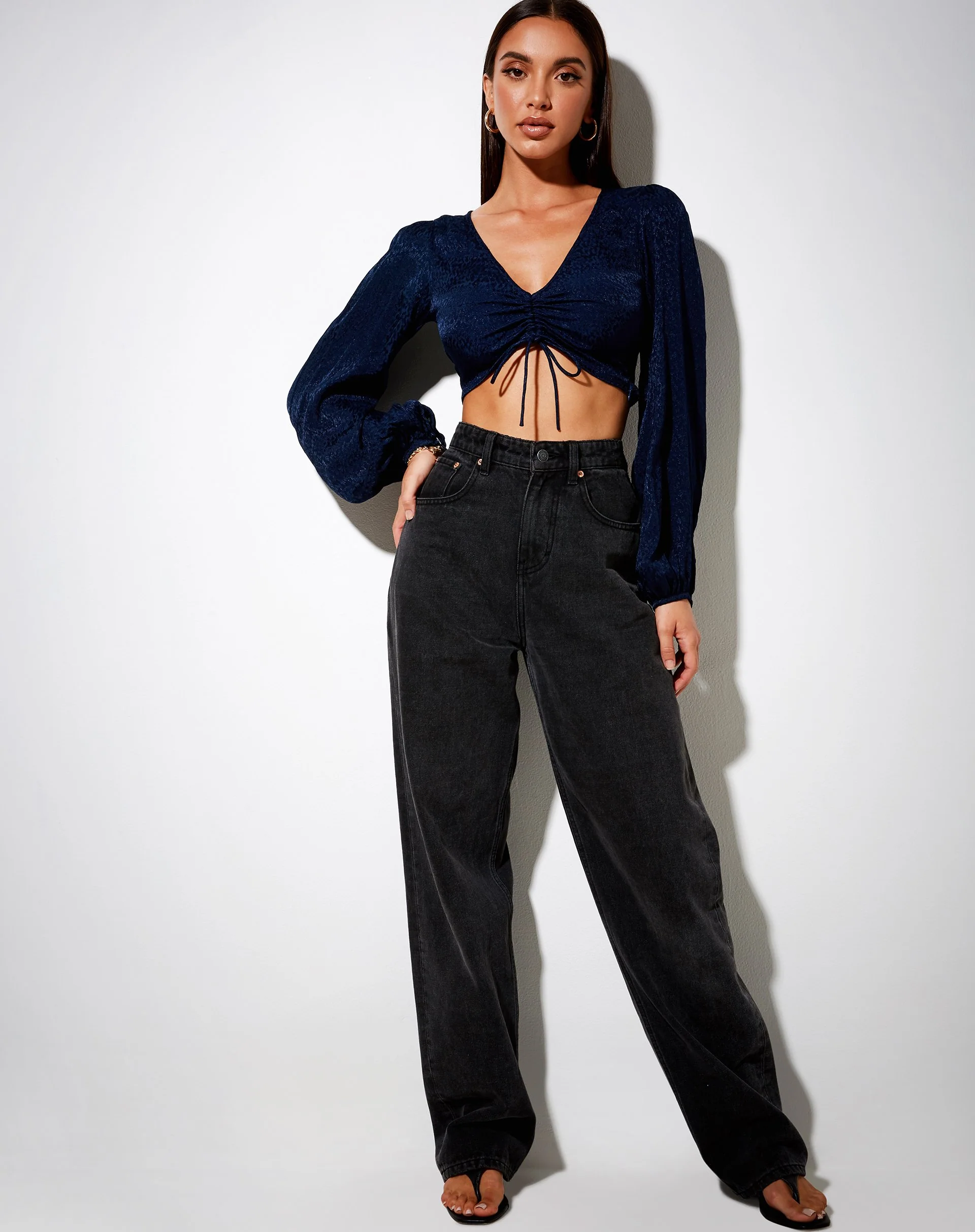 Reilo Crop Top in Satin Cheetah Navy - Image 4