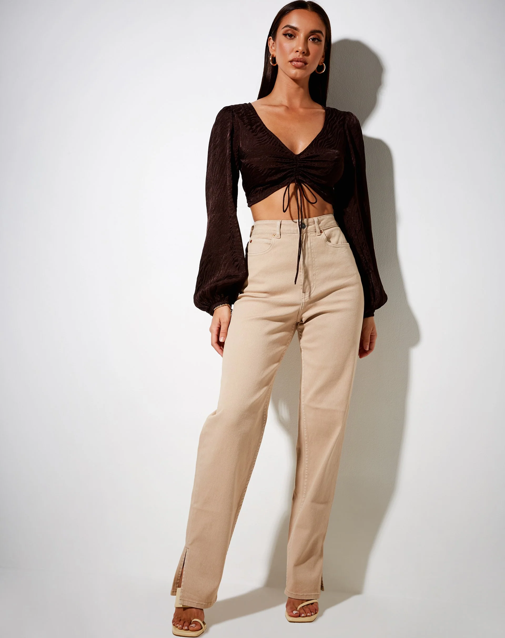 Reilo Crop Top in Satin Zebra Bitter Chocolate - Image 3