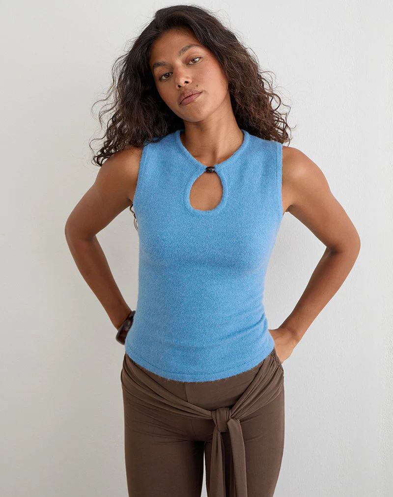 Reita Keyhole Top with Bead in Knit Blue - Image 4