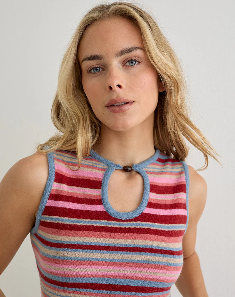Reita Keyhole Top with Bead in Knit Stripe Multi - Image 2