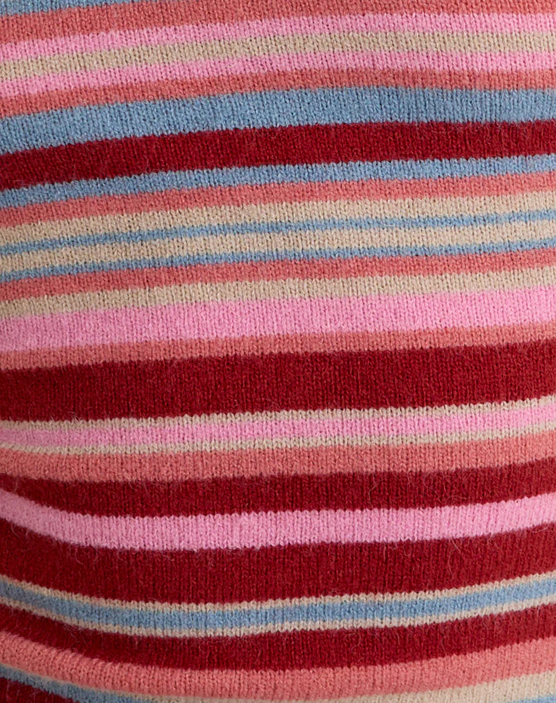 Reita Keyhole Top with Bead in Knit Stripe Multi - Image 7
