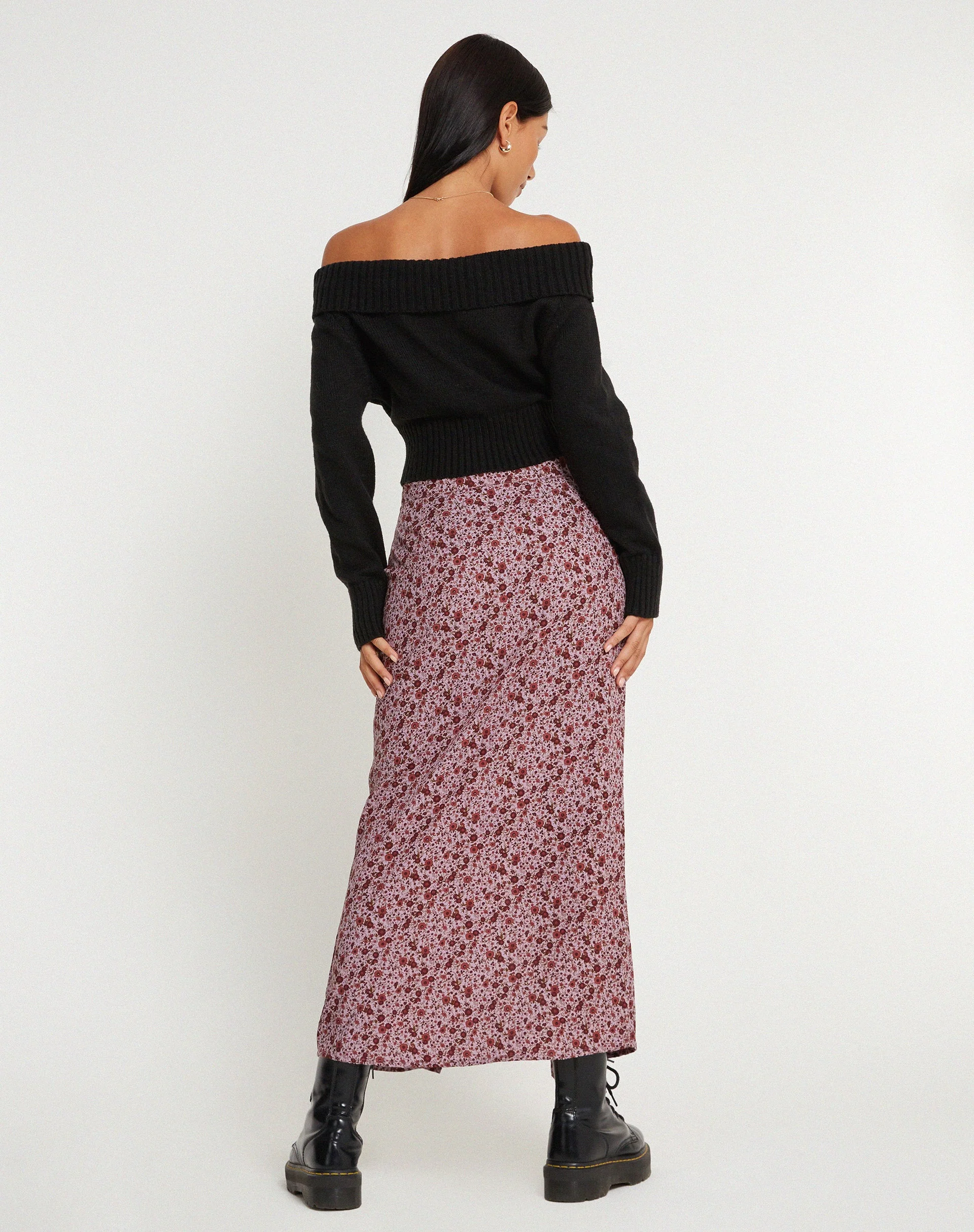 Relow Maxi Skirt in 90's Floral Burgundy - Image 3