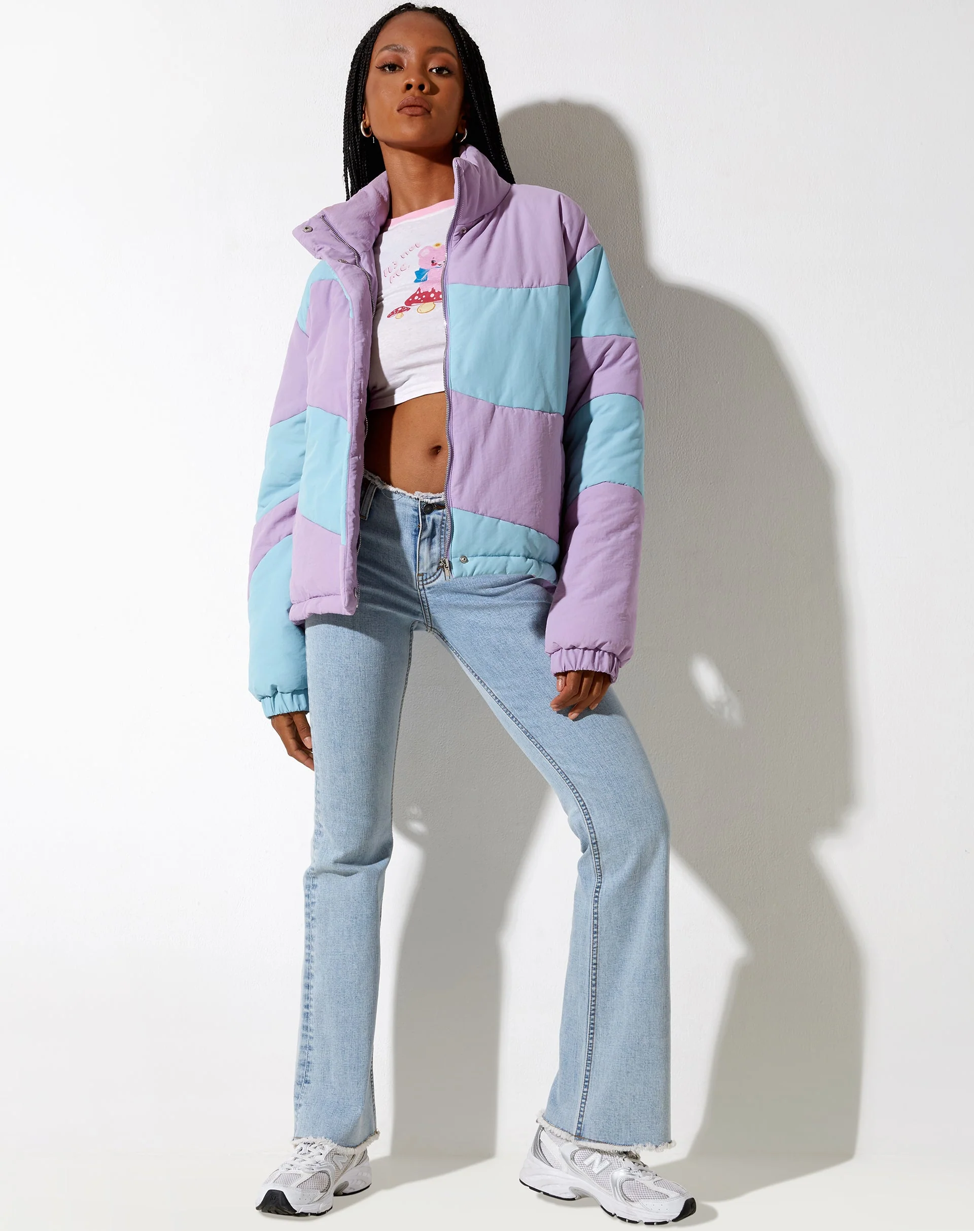 Renee Puffa Jacket in Panelled Purple and Blue - Image 3