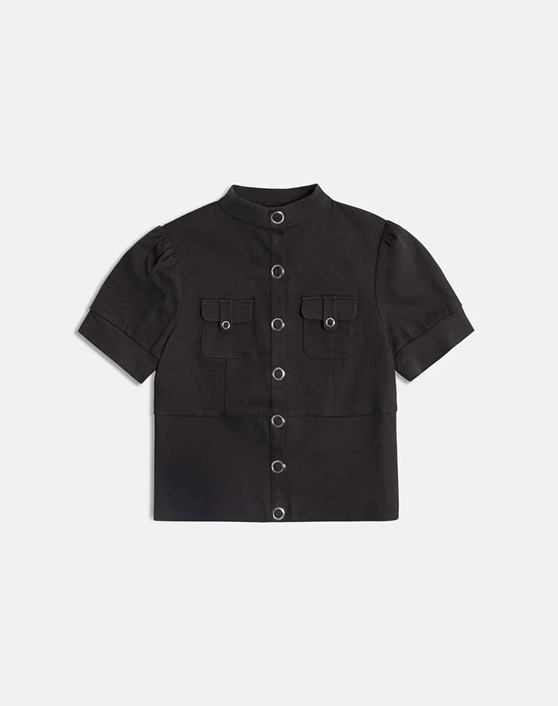 Renia Button Top in Dark Grey - Image 6