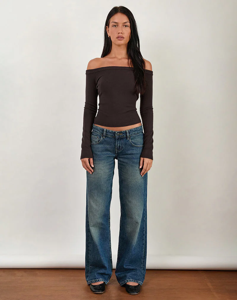 Renie Bardot Top in Dark Brown Knit - Image 5