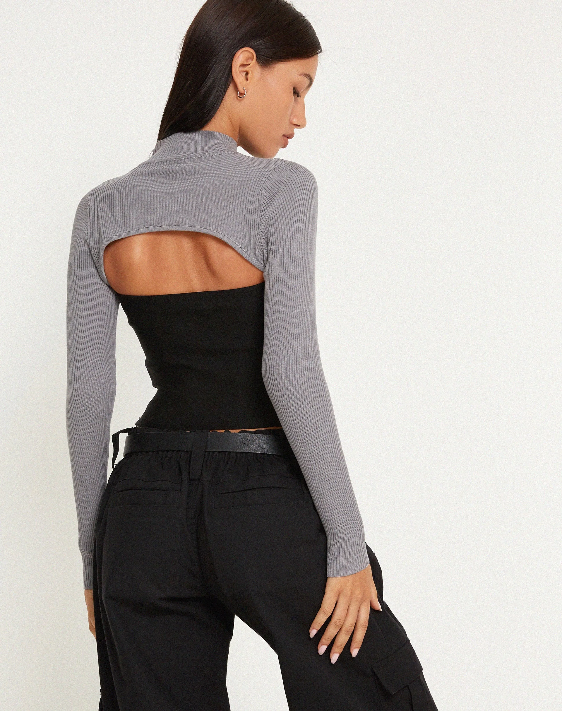 Renjana Long Sleeve Shrug Top in Flint Gray - Image 3
