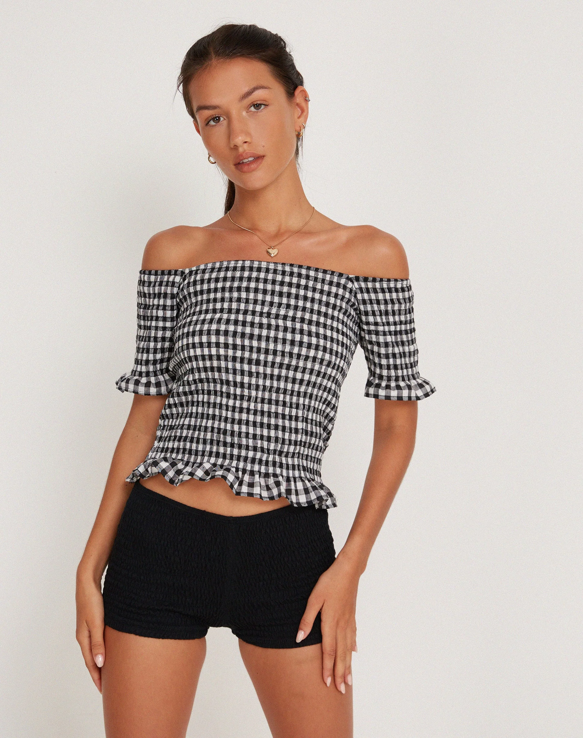 Rerita Shirred Micro Shorts in Black - Image 4