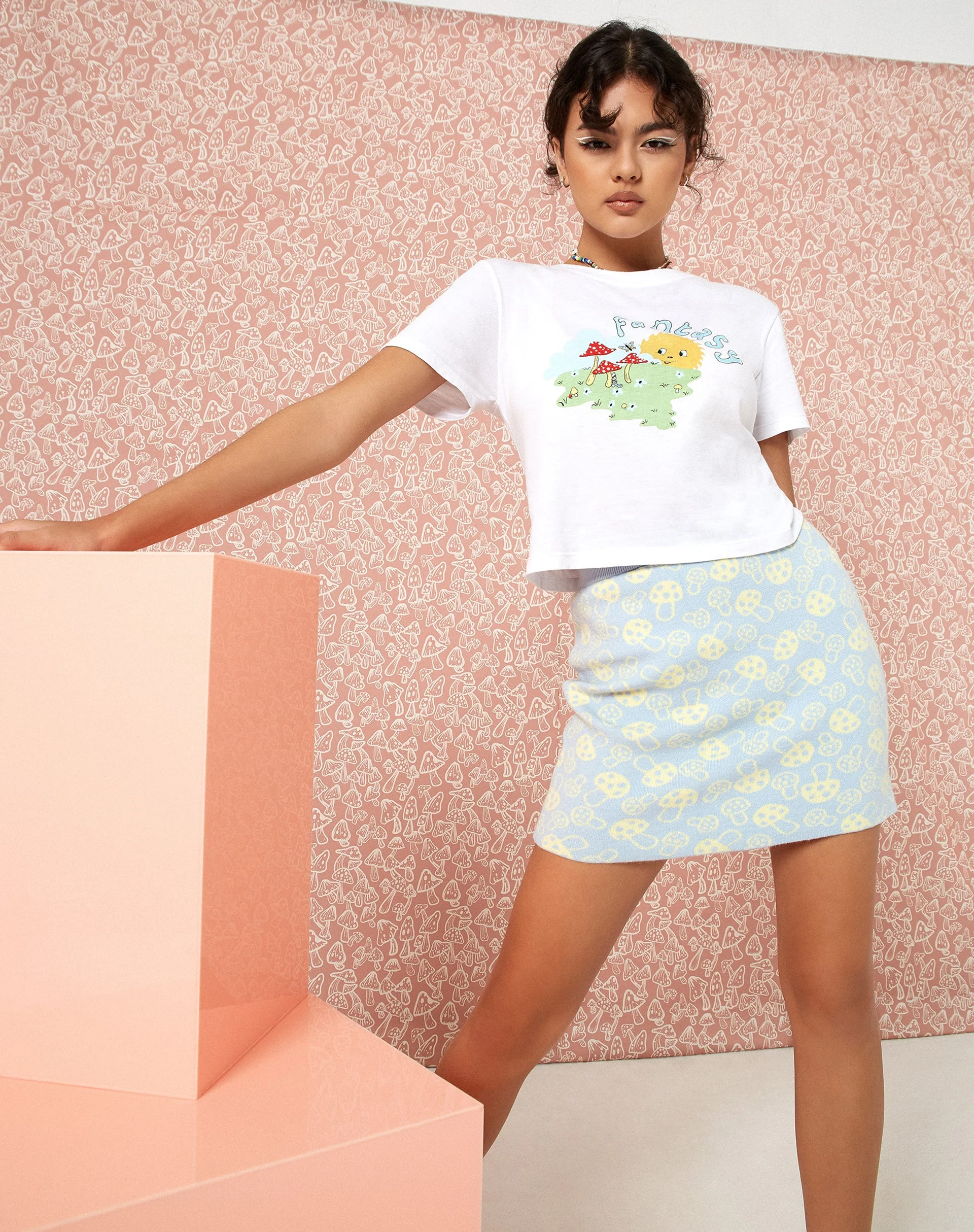 Riani Mini Skirt in Baby Shroom Blue and Yellow - Image 2
