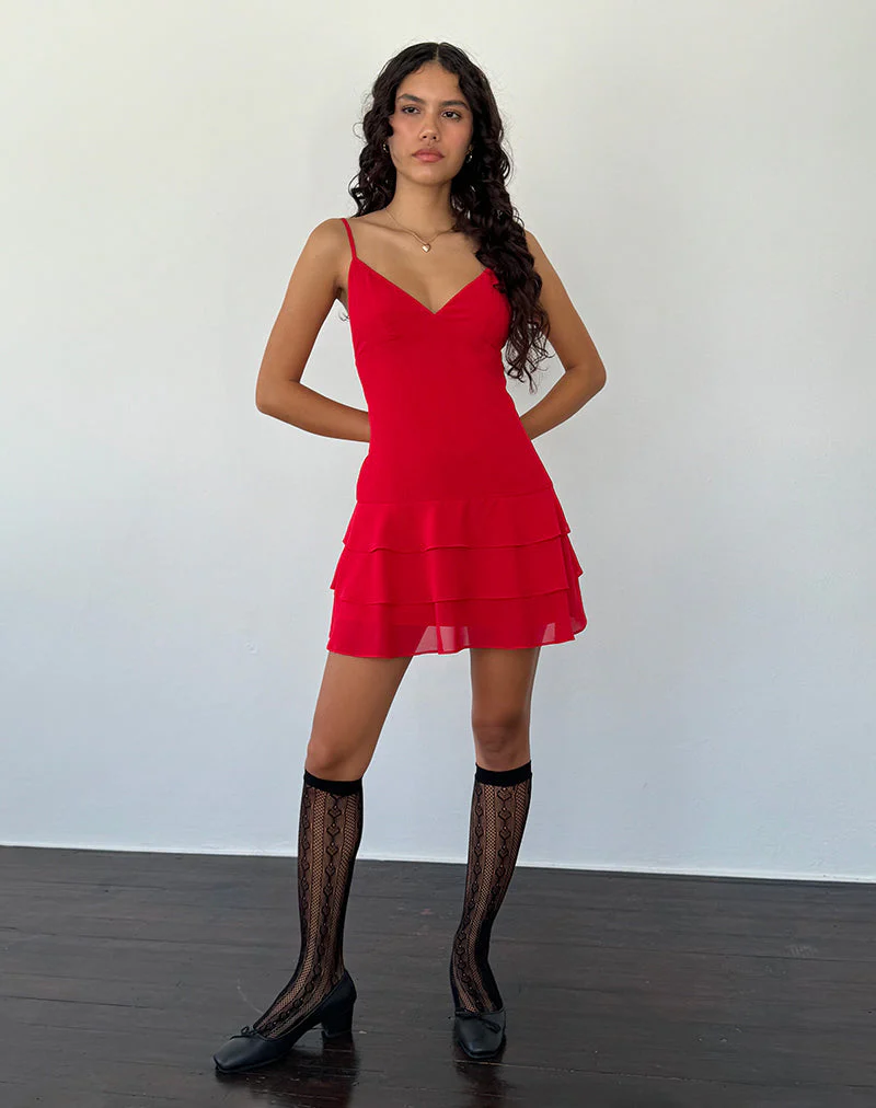 Riasi Ruffle Mini Dress in Chiffon Red - Image 2