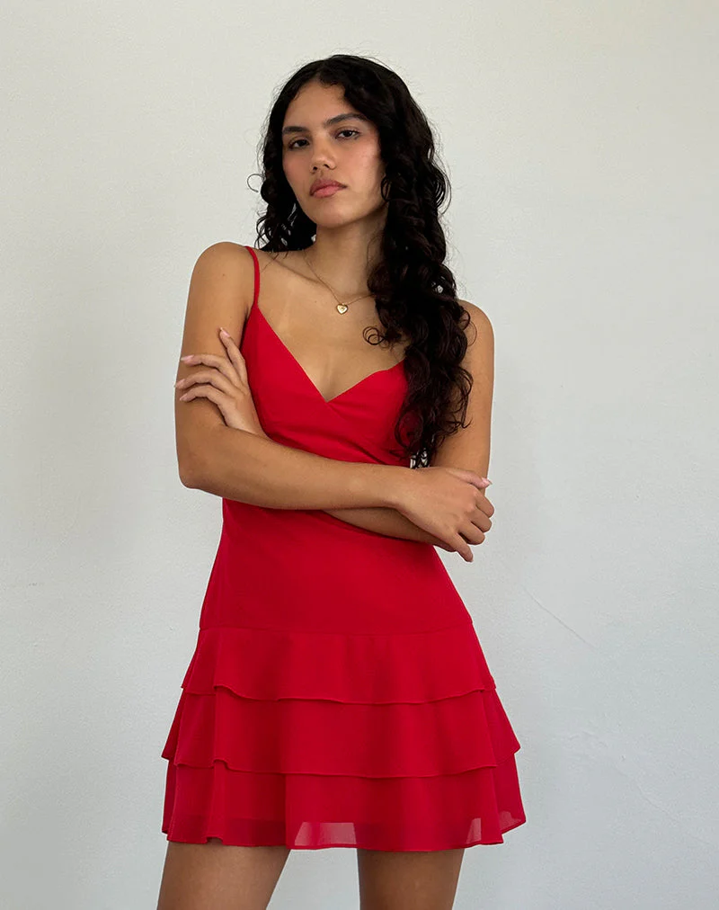 Riasi Ruffle Mini Dress in Chiffon Red - Image 4
