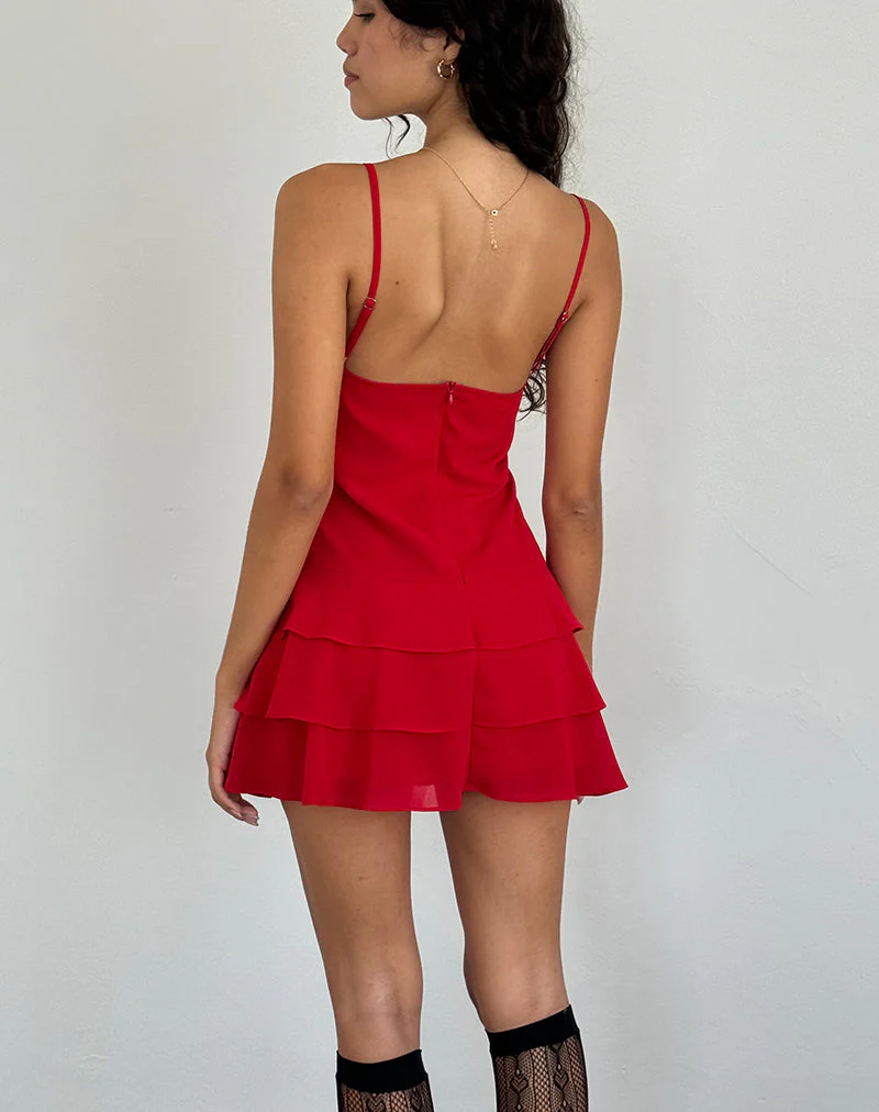 Riasi Ruffle Mini Dress in Chiffon Red - Image 5
