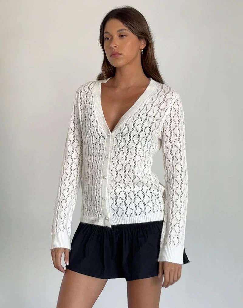 Ricani Open Knit Cardigan in Ivory - Image 2
