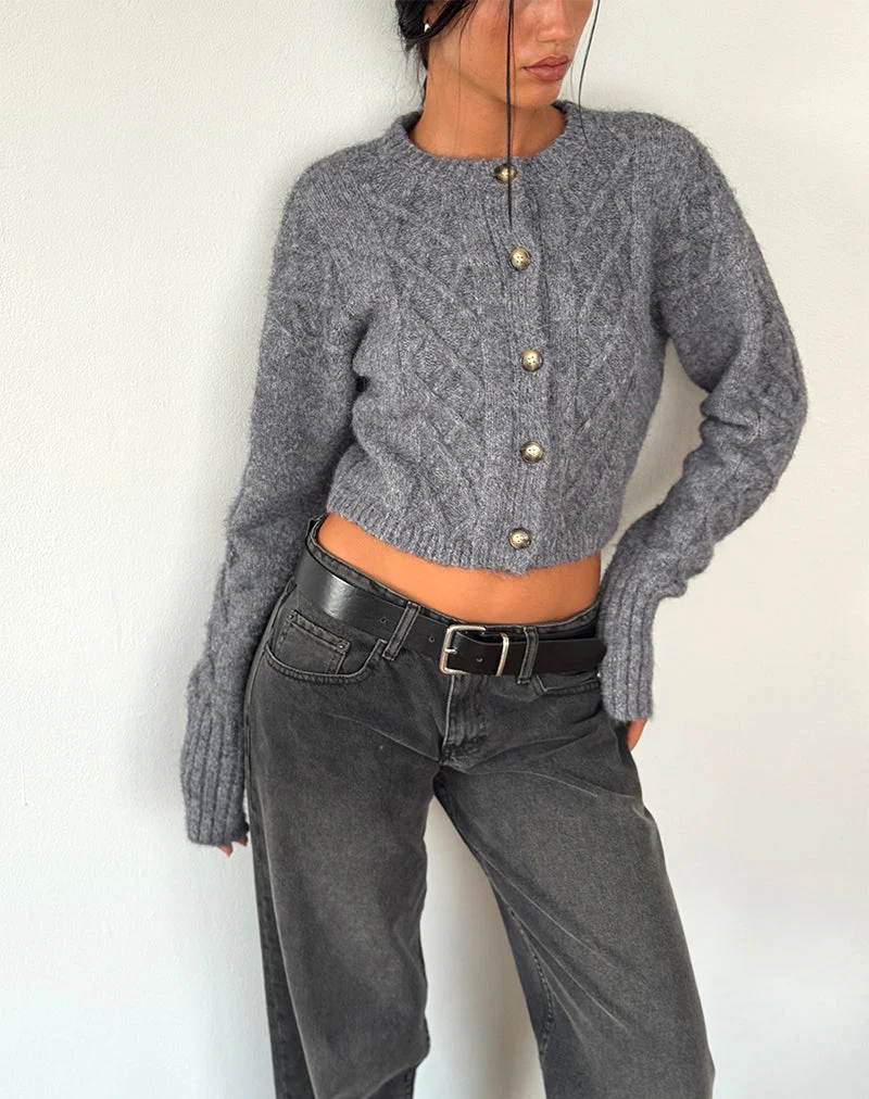 Rigel Cardigan in Cable Knit Grey - Image 2