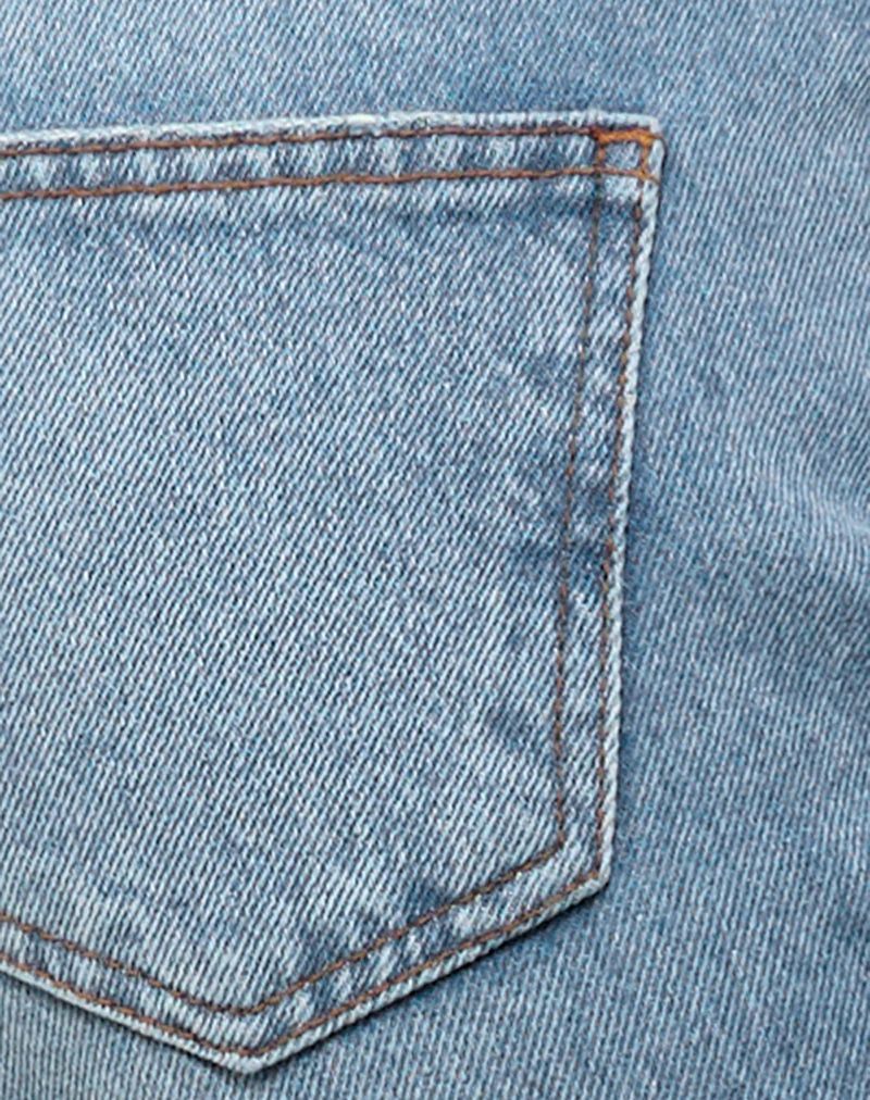Rigid Low Rise Flare Jeans in Bright Blue Used - Image 6
