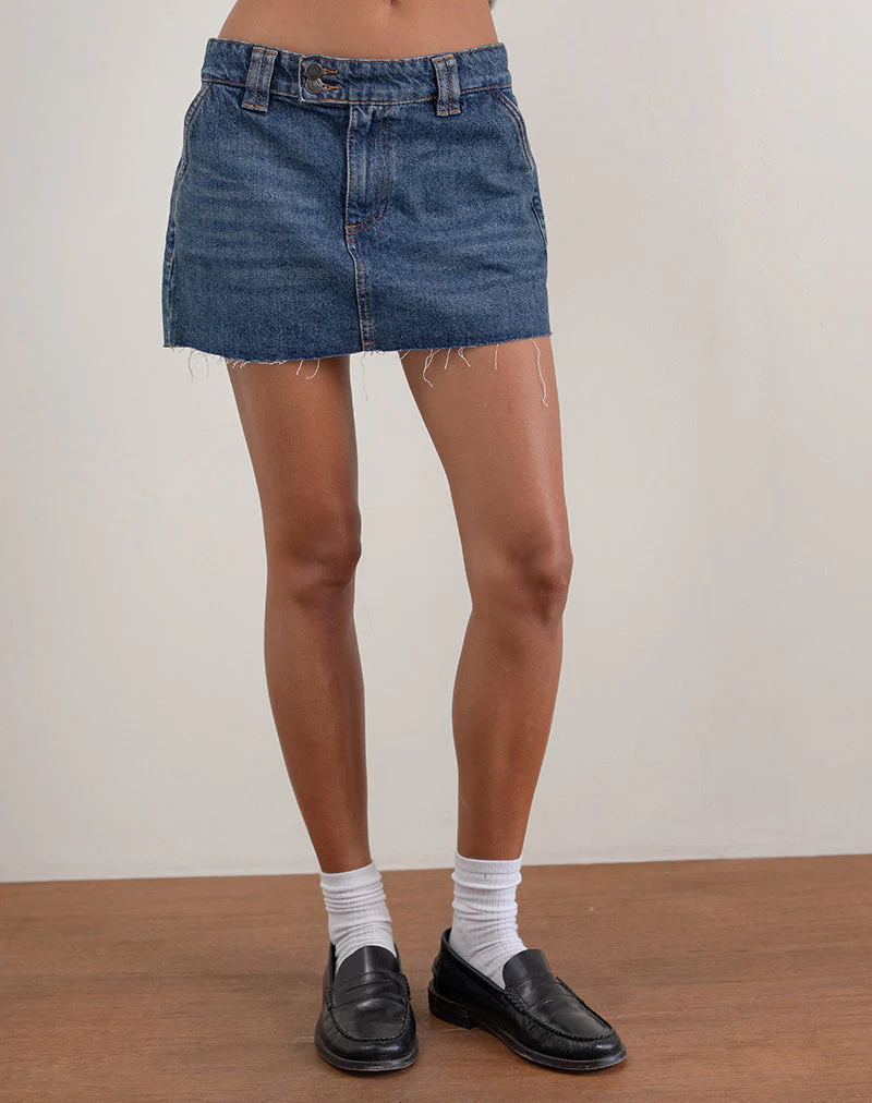 Rigid Micro Denim Skirt in Heritage Blue - Image 2