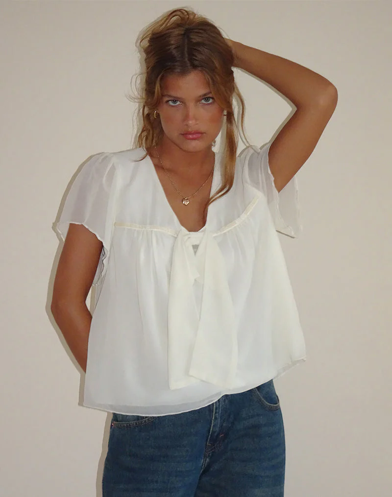 Rike Longline Top in Chiffon Ivory - Image 3