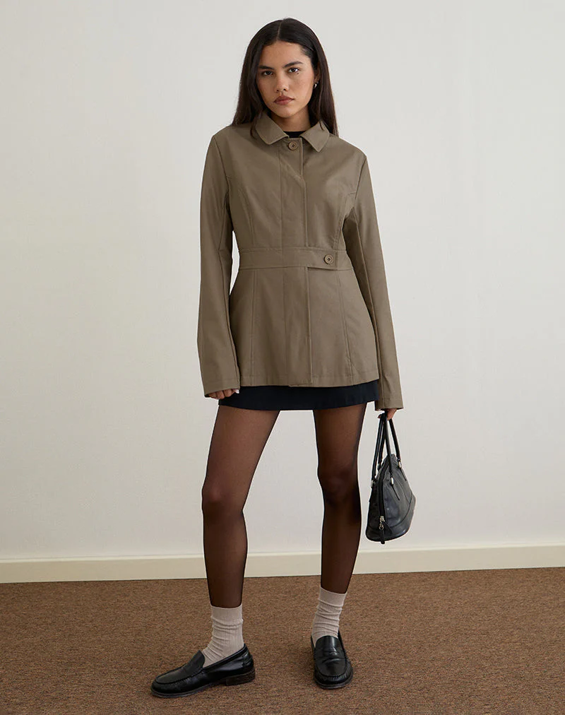 Riku Coat in PU Mushroom - Image 2