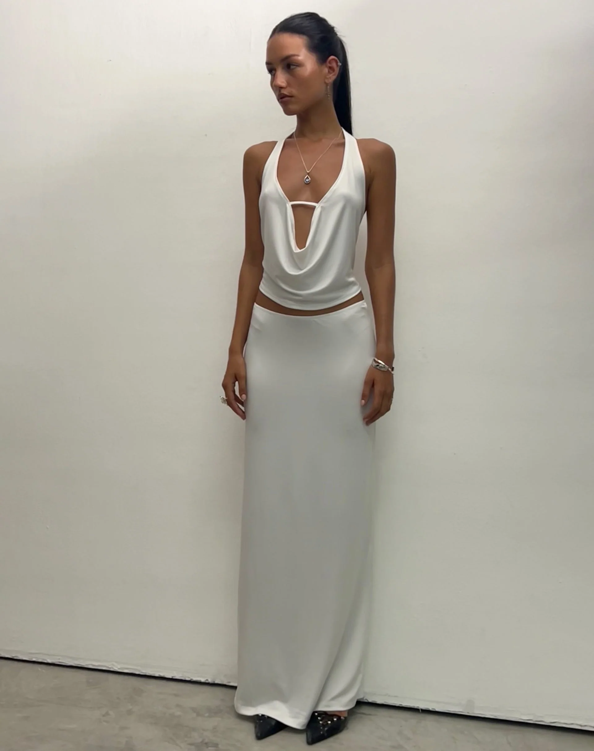 Rim Jersey Maxi Skirt in Ivory - Image 3