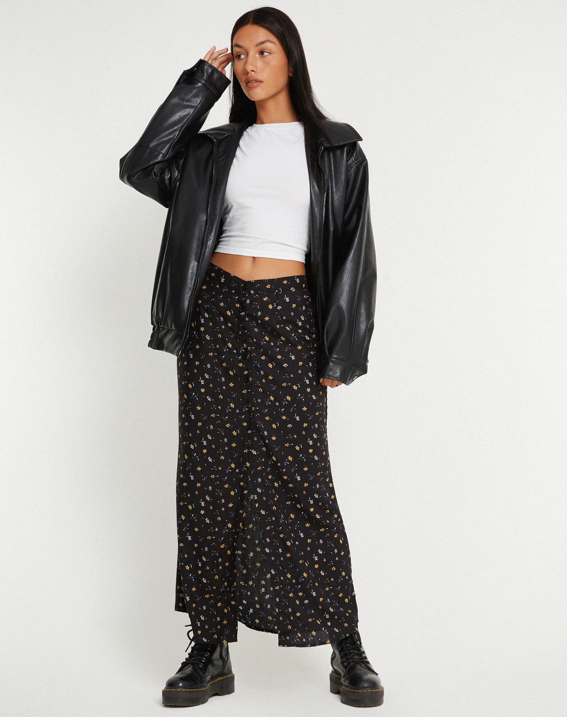 Rima Maxi Skirt in Pretty Petal Black - Image 3