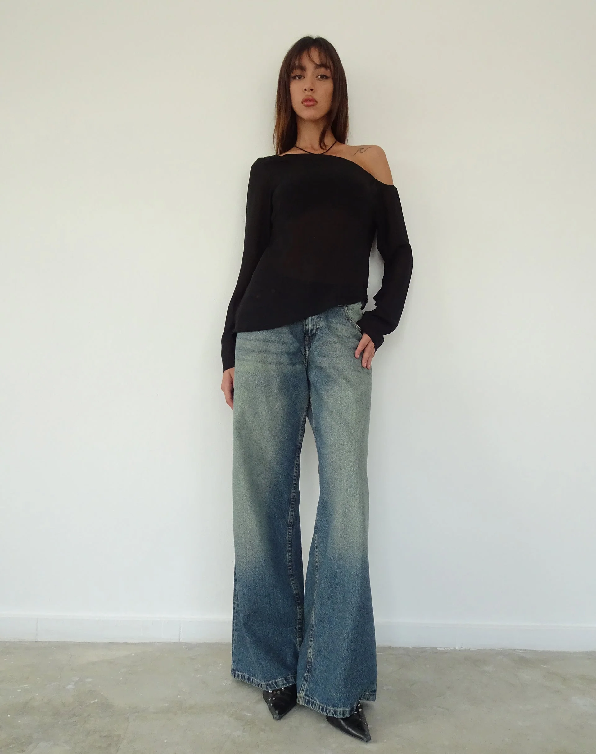 Riot Asymmetric Longline Top in Black Chiffon - Image 2
