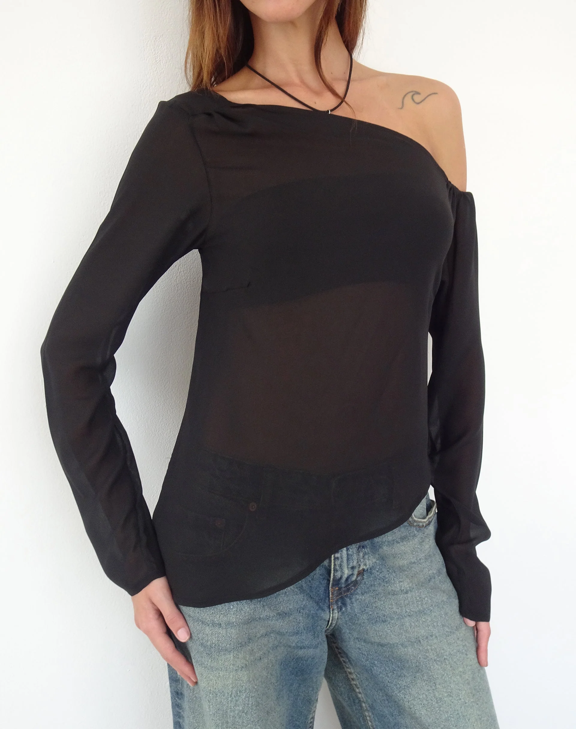 Riot Asymmetric Longline Top in Black Chiffon - Image 3