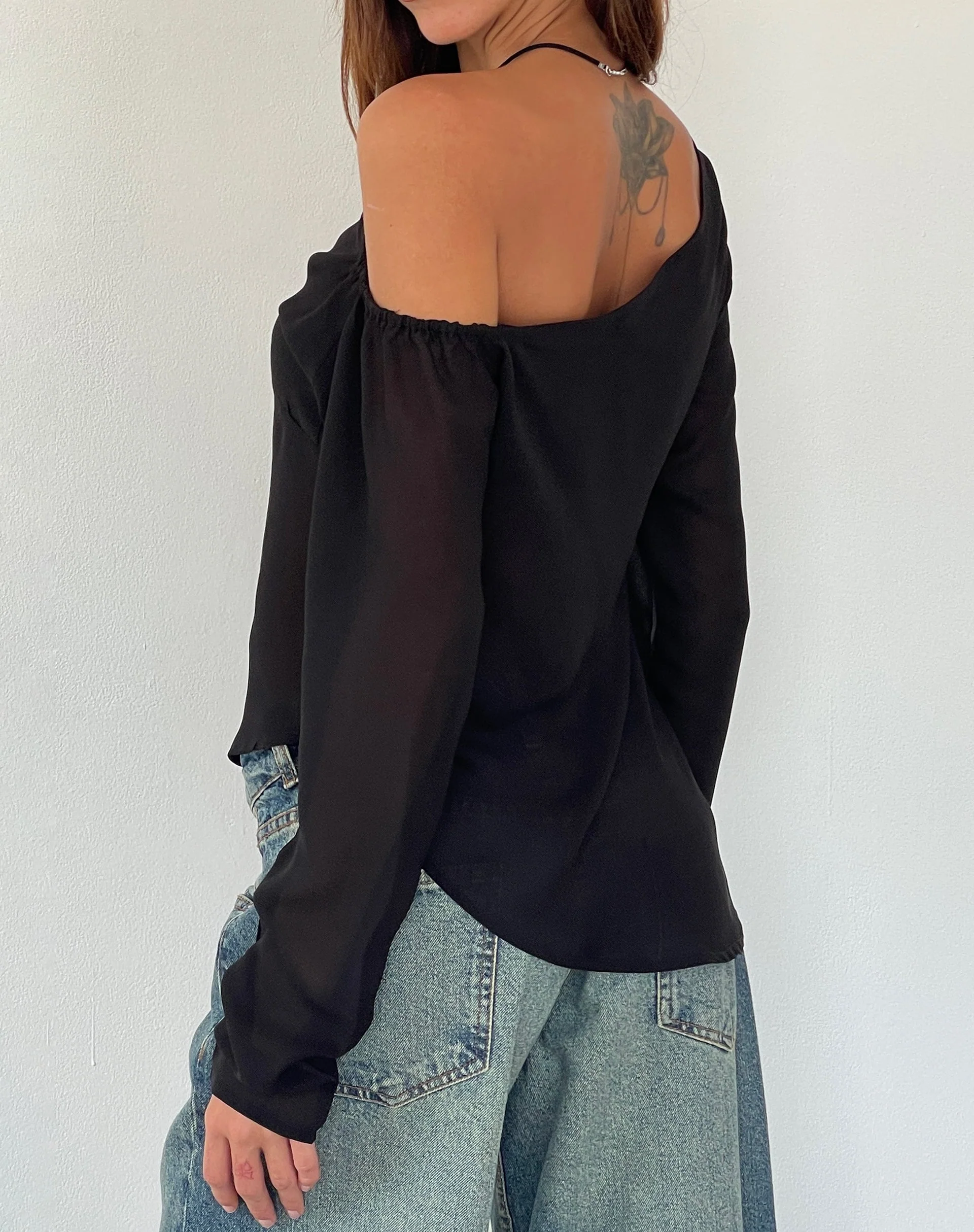 Riot Asymmetric Longline Top in Black Chiffon - Image 5