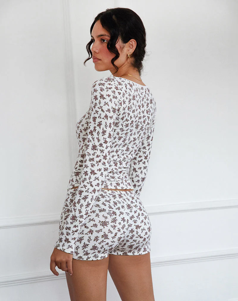 Ritulia Ribbed Micro Short in Ditsy Floral Cream - Image 4