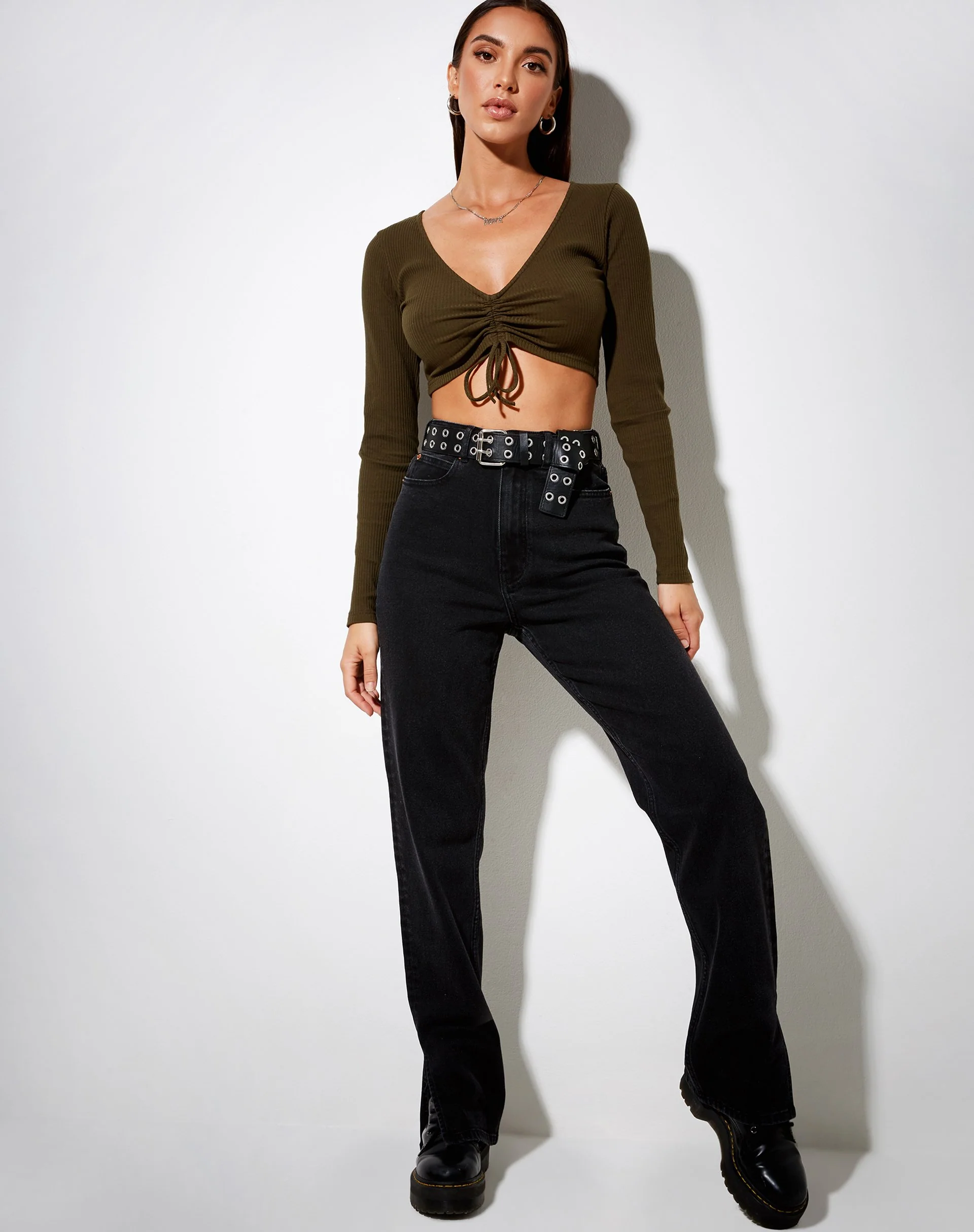 Rivelo Long Sleeve Top in Rib Bitter Chocolate - Image 4